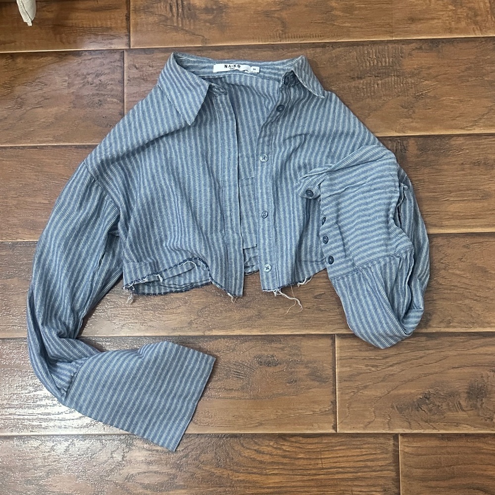 N A K D brand blue pinstripe collared crop top